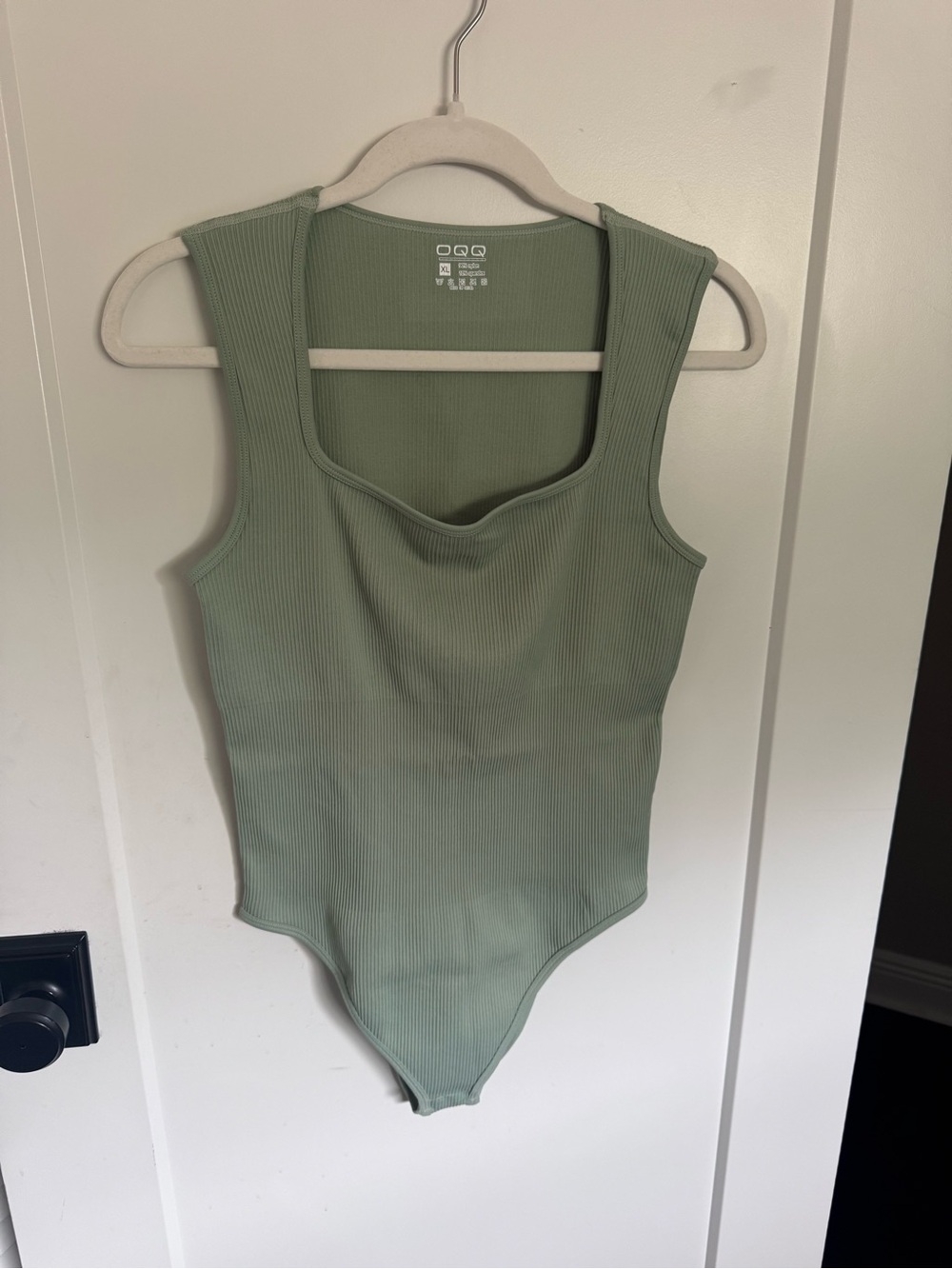 Ribbed One-Piece Compression Bodysuit in Sage Green